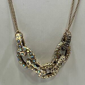 J. Crew Pave AB Rhinestone Crystal Oval Link Double Strand Necklace